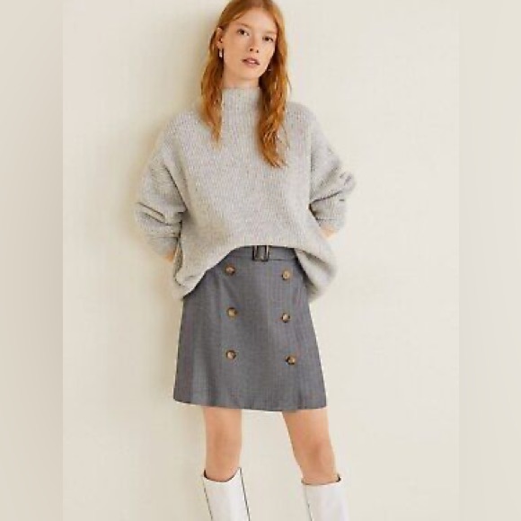 NEW Mango MNG Casual Gray Button Mini A Line Skirt | Size XS - Picture 2 of 8